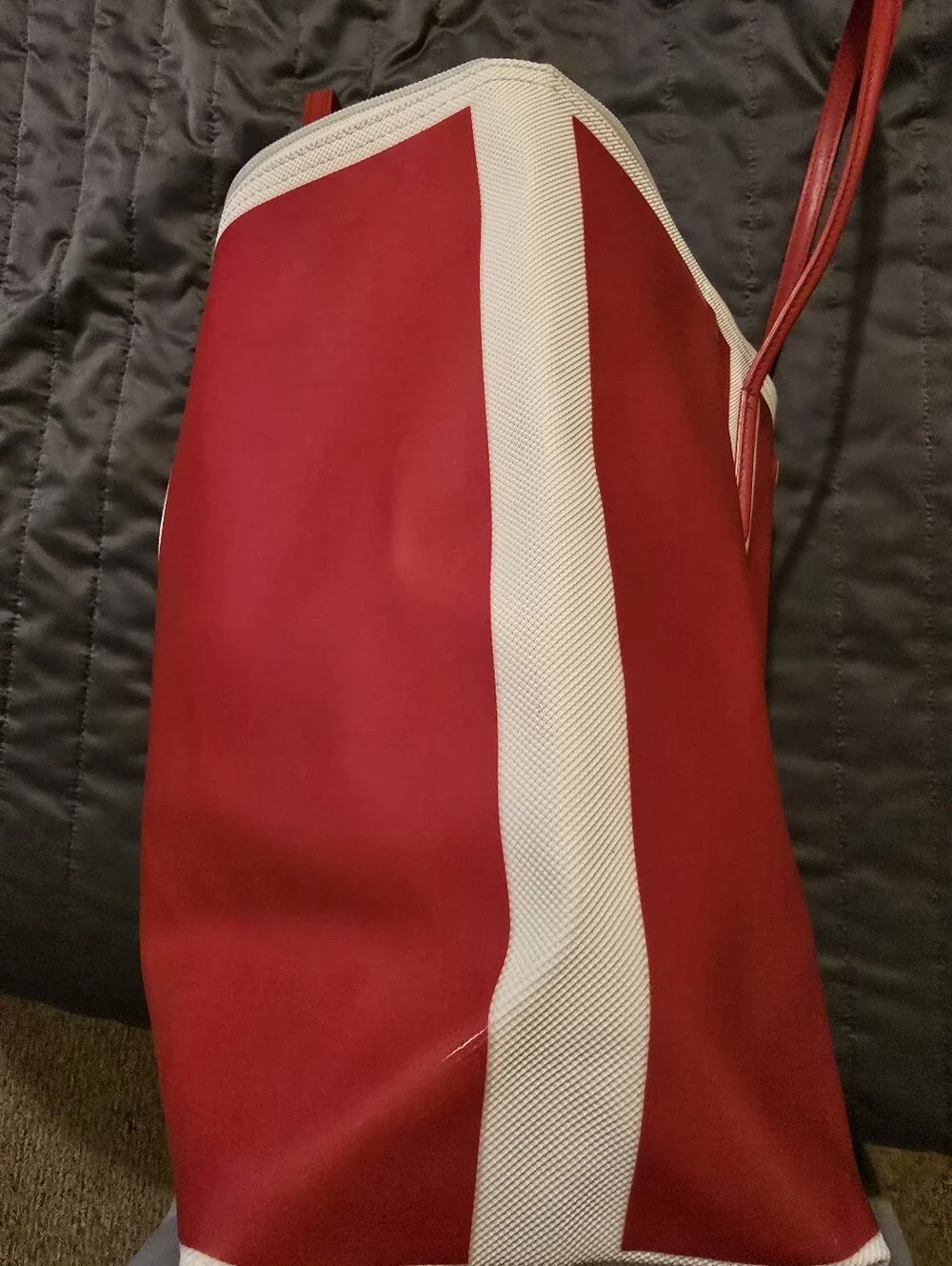 Lacoste Red White Trim L.12.12 Concept Shopping Bag Large Zipper Tote Purse